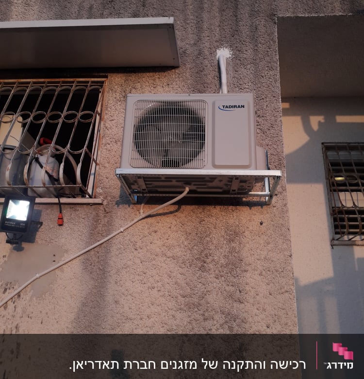 יחידת מיזוג אוויר מותקנת על קיר חיצוני